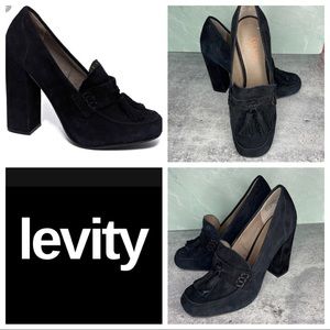 Levity Naomi Black Suede Stacked Heel Loafer